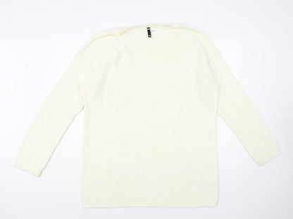H&M Womens Ivory Boat Neck Acrylic Tunic Jumper Size 14