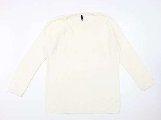 H&M Womens Ivory Boat Neck Acrylic Tunic Jumper Size 14