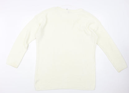 H&M Womens Ivory Boat Neck Acrylic Tunic Jumper Size 14