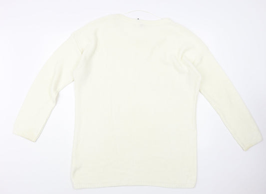 H&M Womens Ivory Boat Neck Acrylic Tunic Jumper Size 14