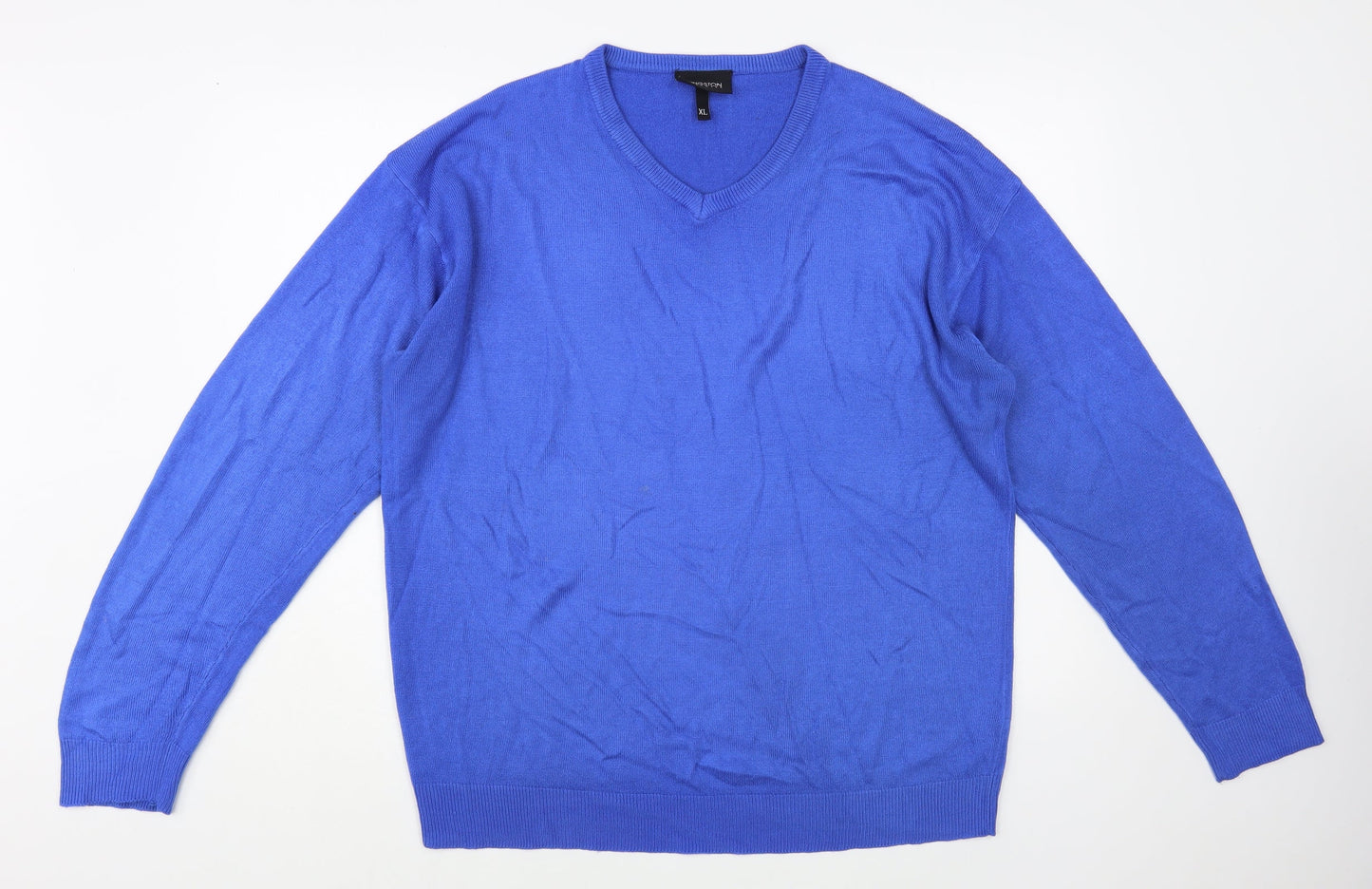 Kingston Mens Blue V-Neck Acrylic Pullover Jumper Size XL