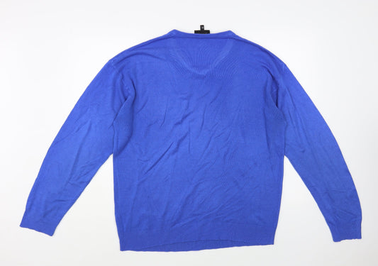 Kingston Mens Blue V-Neck Acrylic Pullover Jumper Size XL