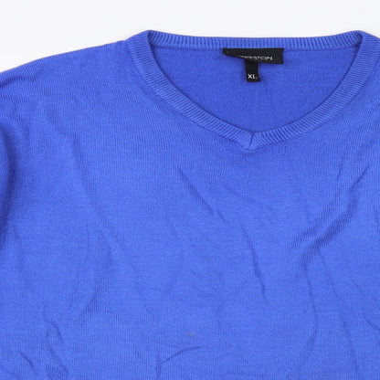 Kingston Mens Blue V-Neck Acrylic Pullover Jumper Size XL