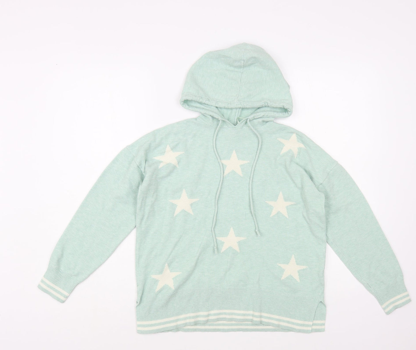 F&F Womens Green Round Neck Geometric Polyester Pullover Jumper Size M - Star Pattern