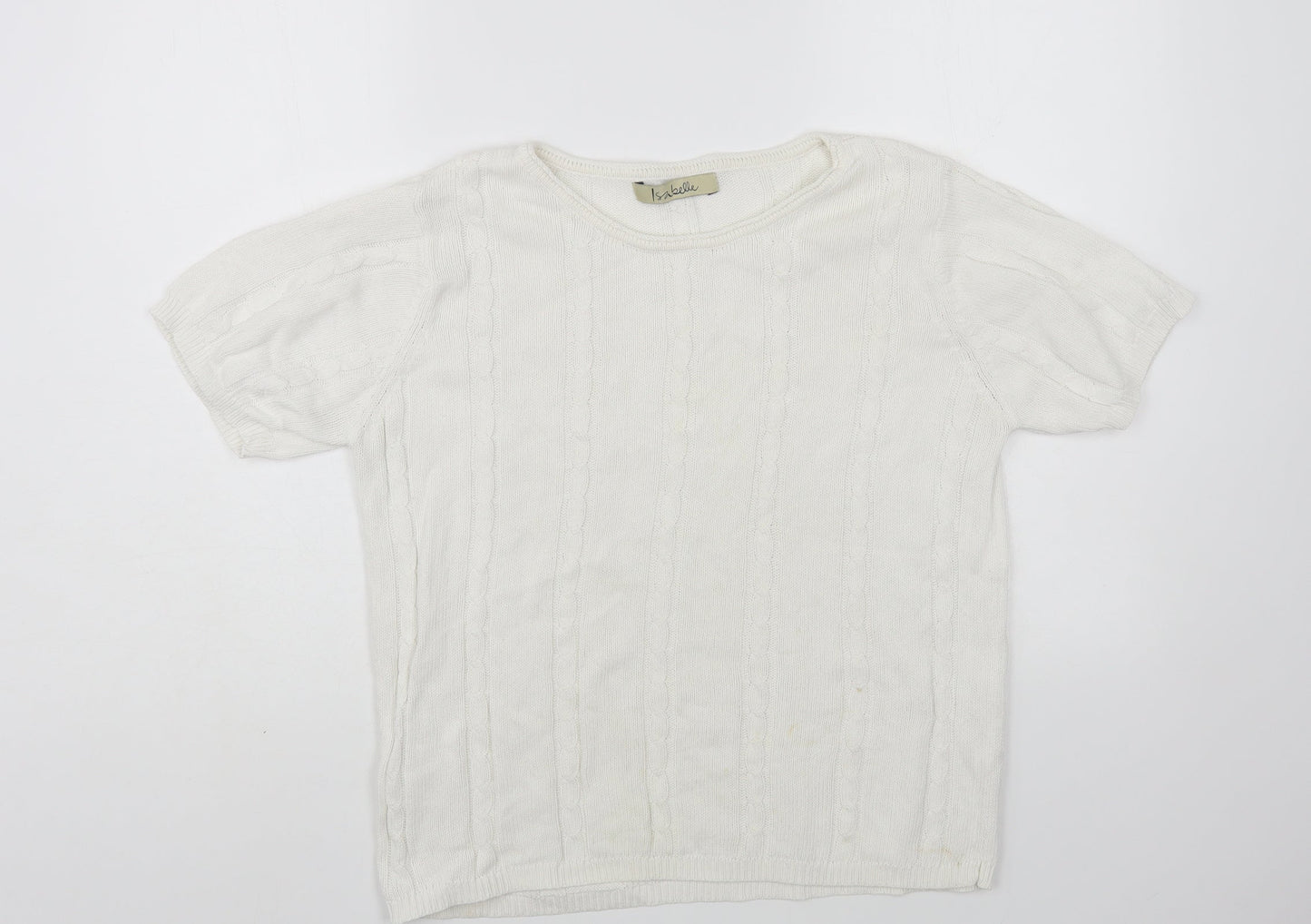 IsaBELLE Womens White Crew Neck Cotton Pullover Jumper Size M