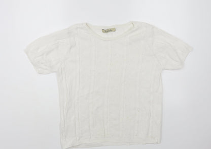 IsaBELLE Womens White Crew Neck Cotton Pullover Jumper Size M