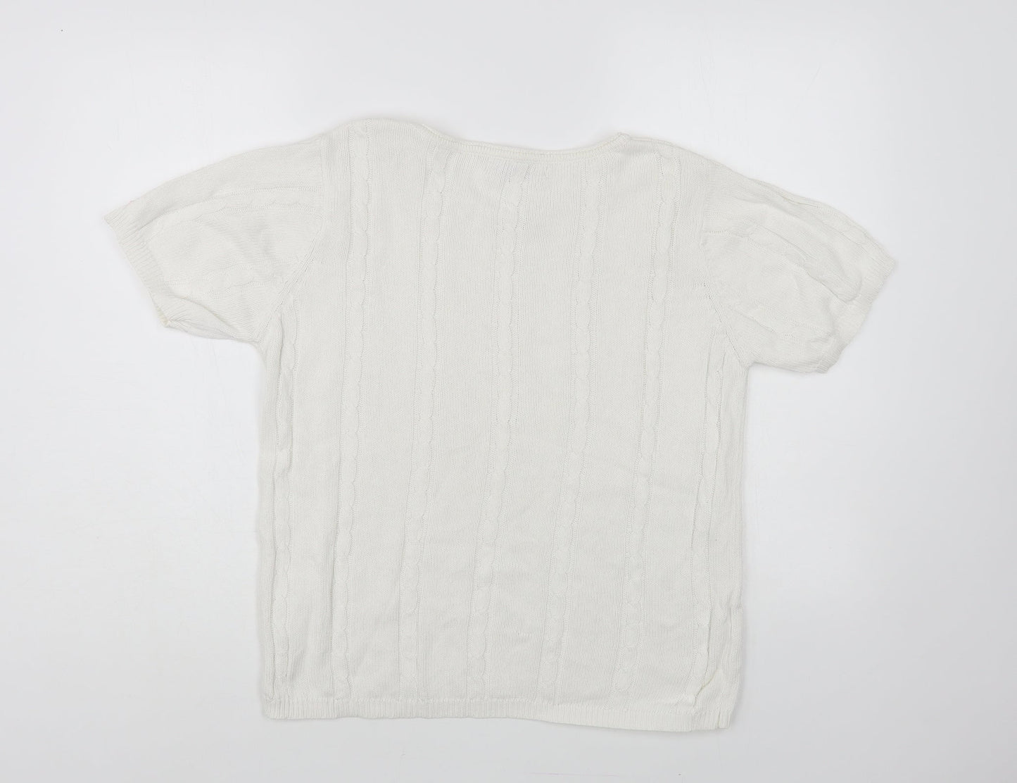 IsaBELLE Womens White Crew Neck Cotton Pullover Jumper Size M