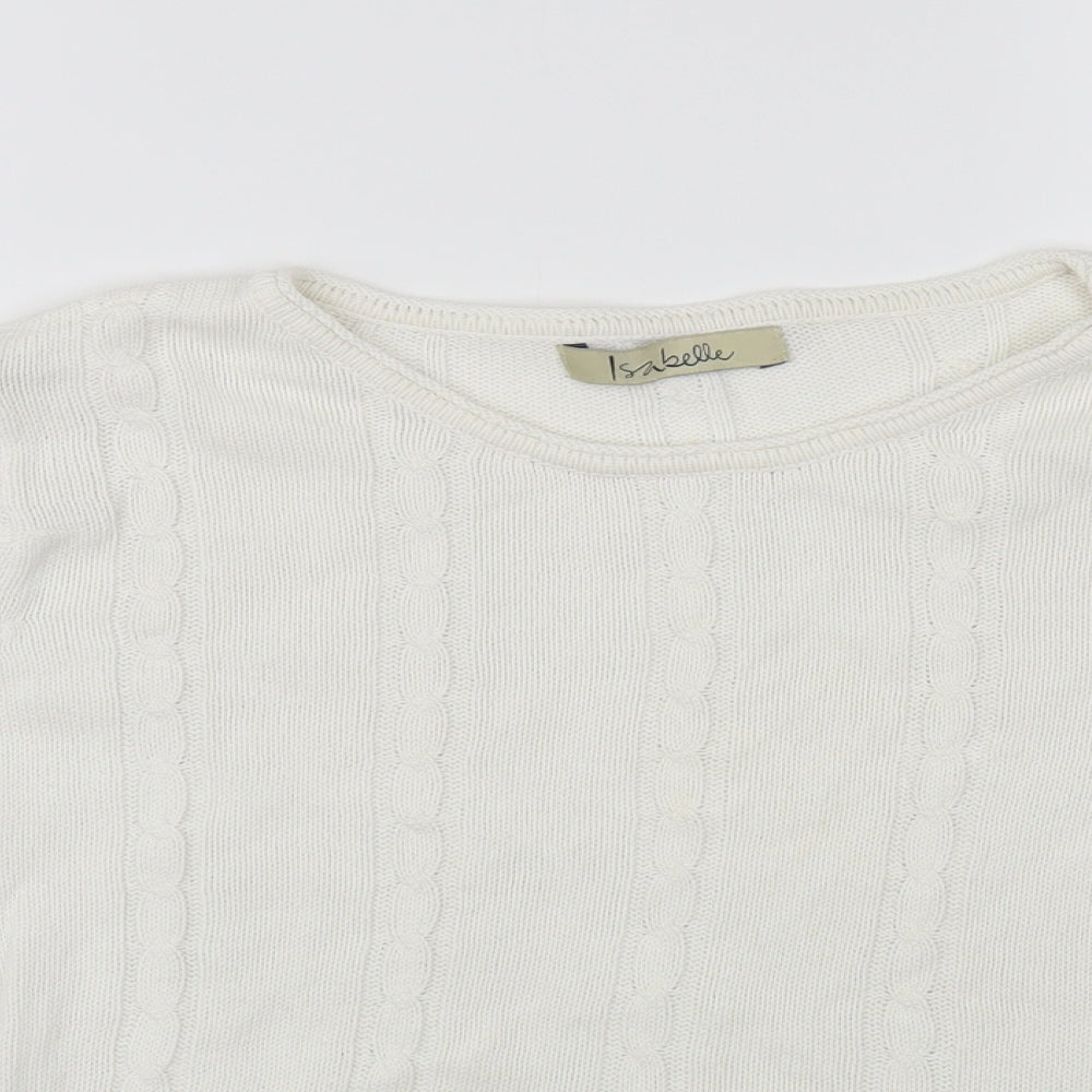 IsaBELLE Womens White Crew Neck Cotton Pullover Jumper Size M