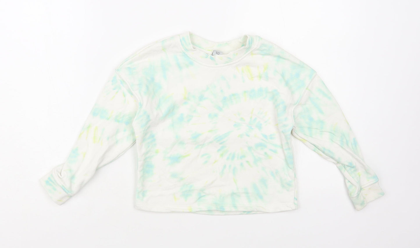 TU Girls White Geometric Cotton Pullover Sweatshirt Size 6 Years Pullover - Tie-Dye