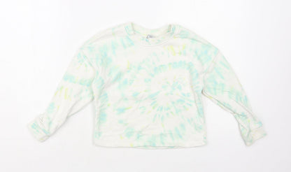 TU Girls White Geometric Cotton Pullover Sweatshirt Size 6 Years Pullover - Tie-Dye