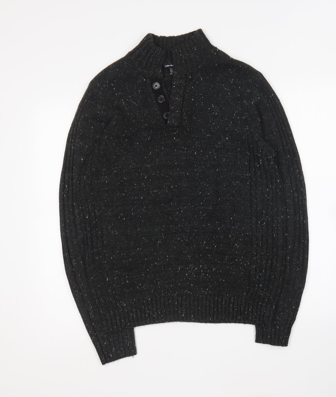 Cedar Wood State Mens Black Collared Acrylic Pullover Jumper Size M