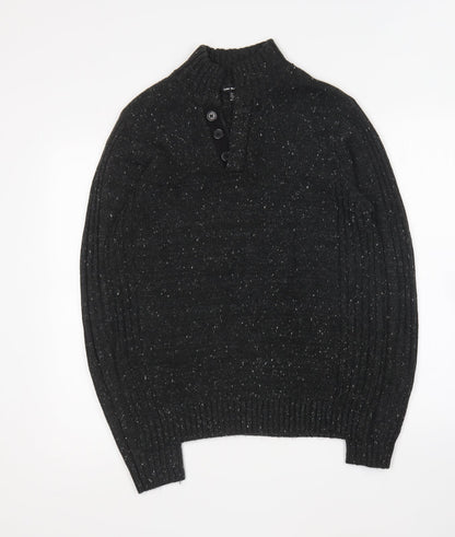 Cedar Wood State Mens Black Collared Acrylic Pullover Jumper Size M