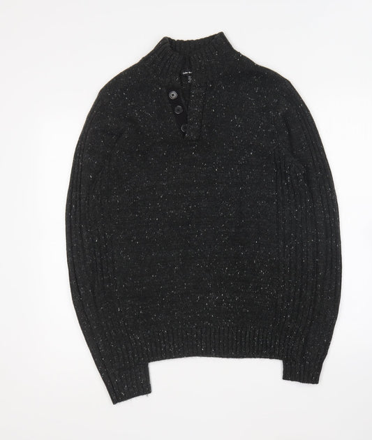 Cedar Wood State Mens Black Collared Acrylic Pullover Jumper Size M