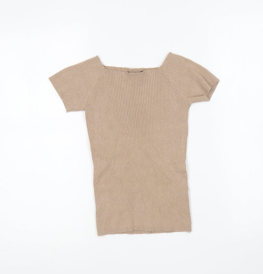 Primark Womens Brown Square Neck Viscose Pullover Jumper Size 10