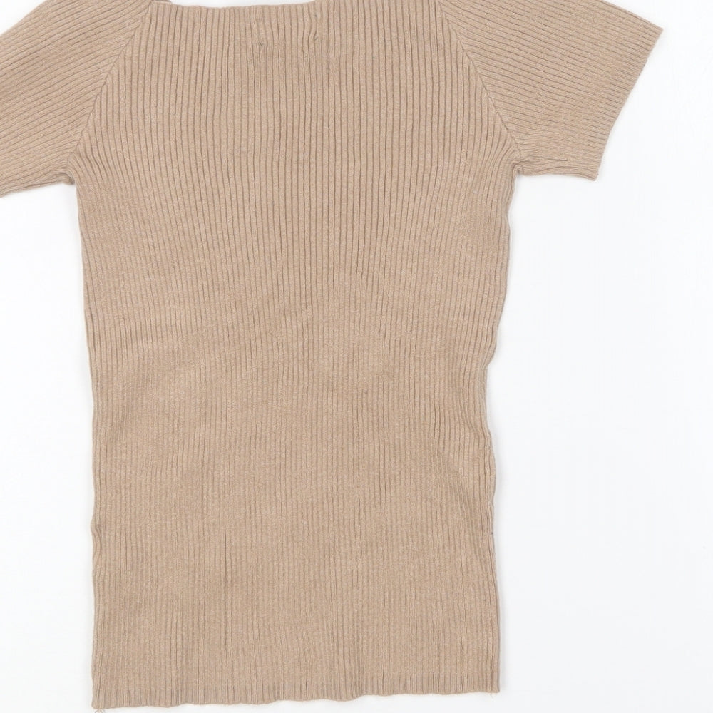 Primark Womens Brown Square Neck Viscose Pullover Jumper Size 10