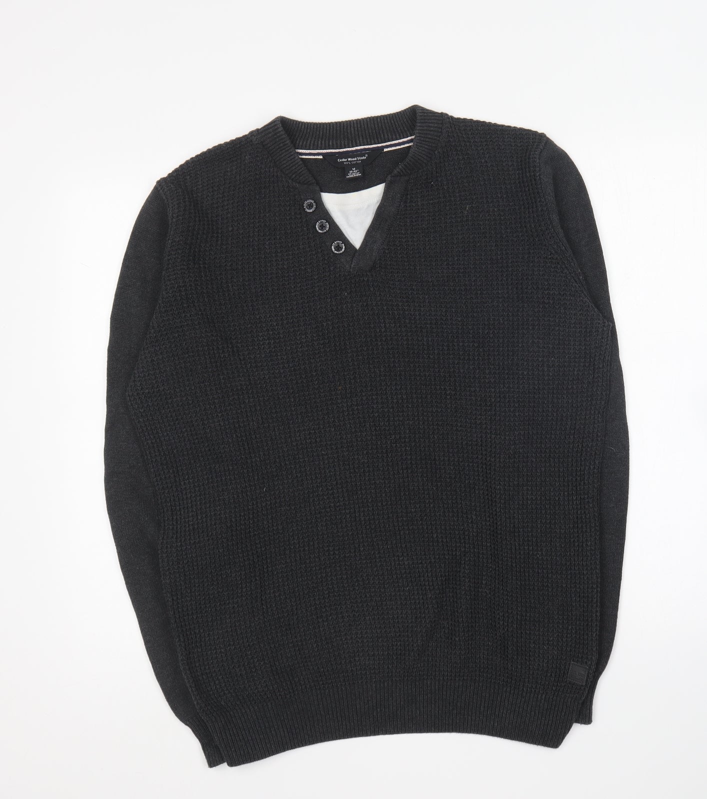 Cedar Wood State Mens Blue V-Neck Cotton Pullover Jumper Size M