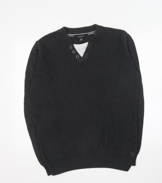 Cedar Wood State Mens Blue V-Neck Cotton Pullover Jumper Size M