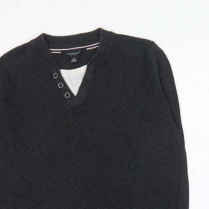 Cedar Wood State Mens Blue V-Neck Cotton Pullover Jumper Size M