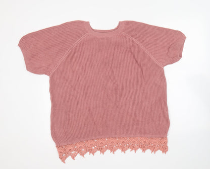 F&F Womens Pink Round Neck Cotton Pullover Jumper Size 14