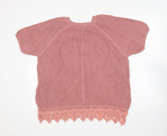 F&F Womens Pink Round Neck Cotton Pullover Jumper Size 14
