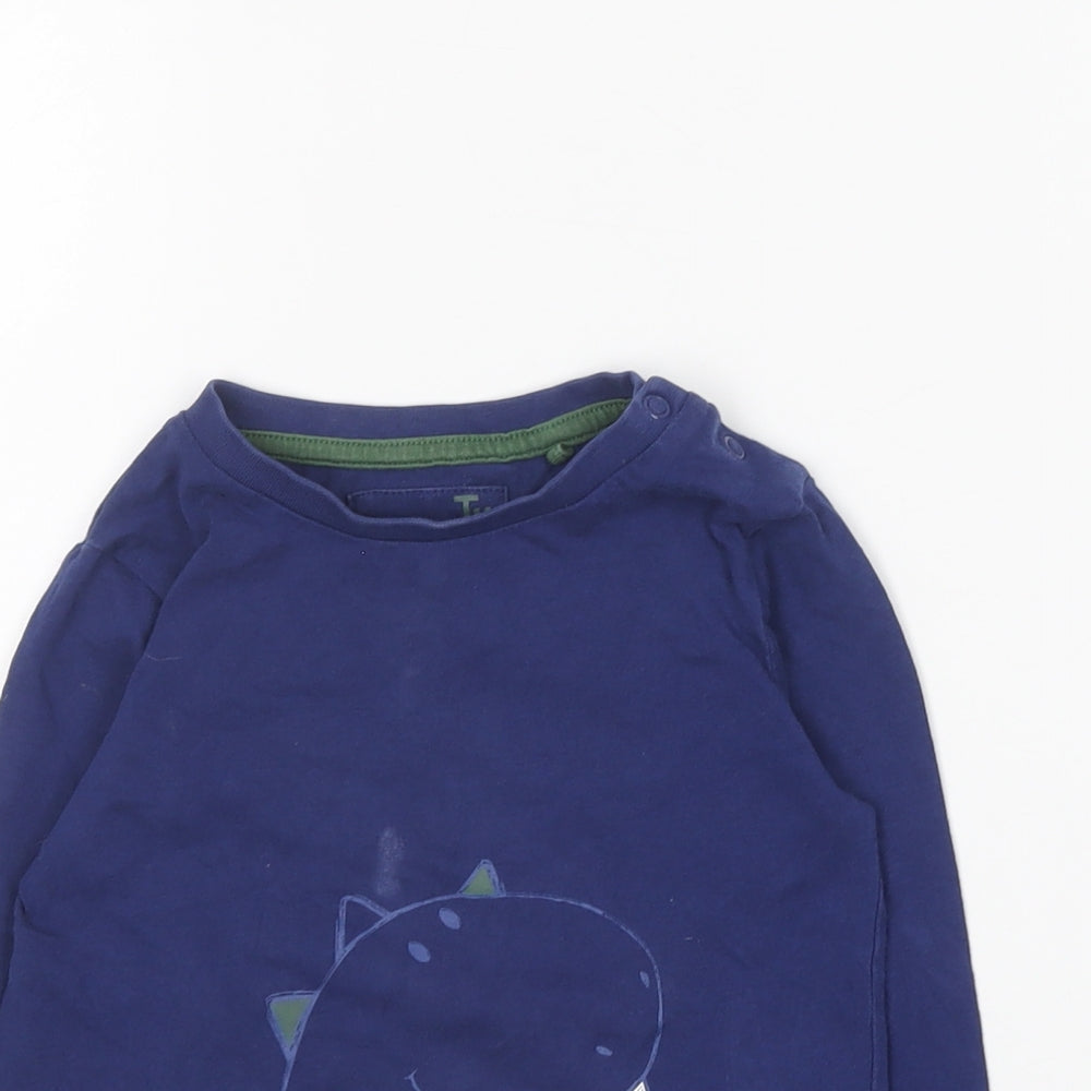 TU Boys Blue Cotton Basic T-Shirt Size 18-24 Months Round Neck - Dinosaur