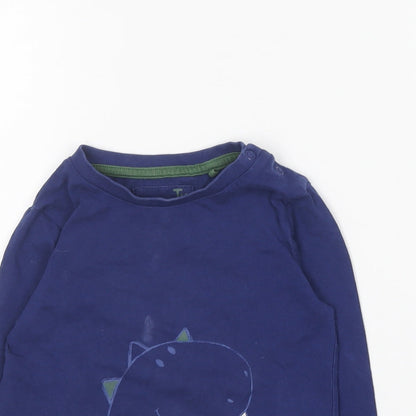 TU Boys Blue Cotton Basic T-Shirt Size 18-24 Months Round Neck - Dinosaur