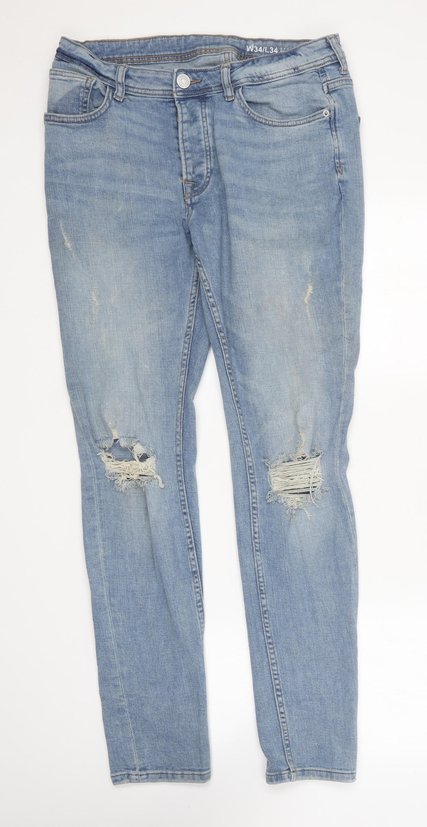 Primark Womens Blue Cotton Straight Jeans Size 34 in L37 in Regular