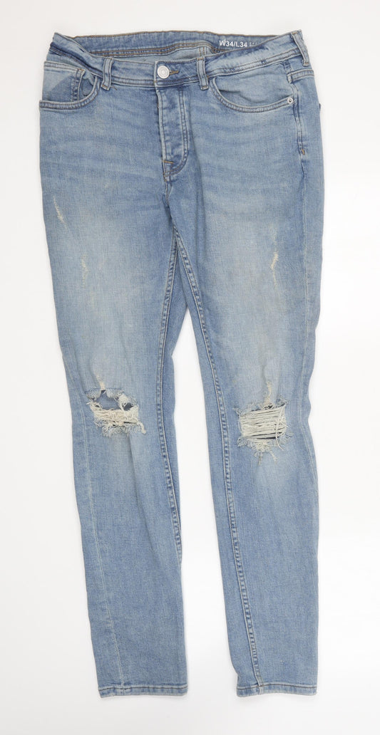 Primark Womens Blue Cotton Straight Jeans Size 34 in L37 in Regular