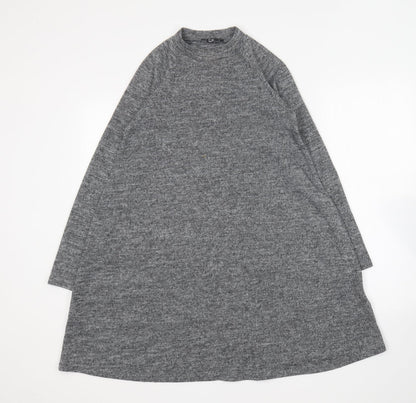 New Look Womens Grey Polyester Jumper Dress Size 8 Round Neck