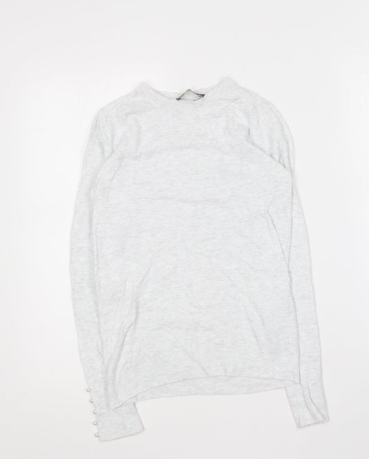 Zara Womens Grey Round Neck Cotton Pullover Jumper Size S