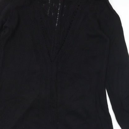 Belldiri Womens Black V-Neck Cotton Cardigan Jumper Size M