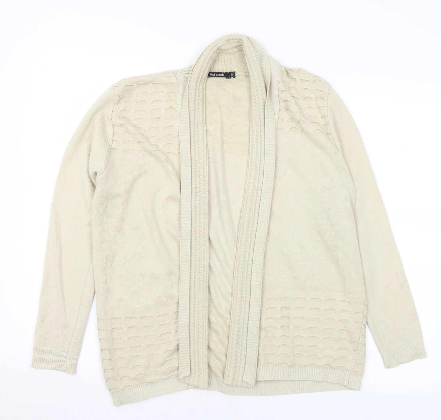 Mia Moda Womens Beige V-Neck Acrylic Cardigan Jumper Size L - L/XL