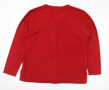 Casamia Womens Red V-Neck Floral Acrylic Cardigan Jumper Size M - M/L