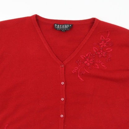 Casamia Womens Red V-Neck Floral Acrylic Cardigan Jumper Size M - M/L