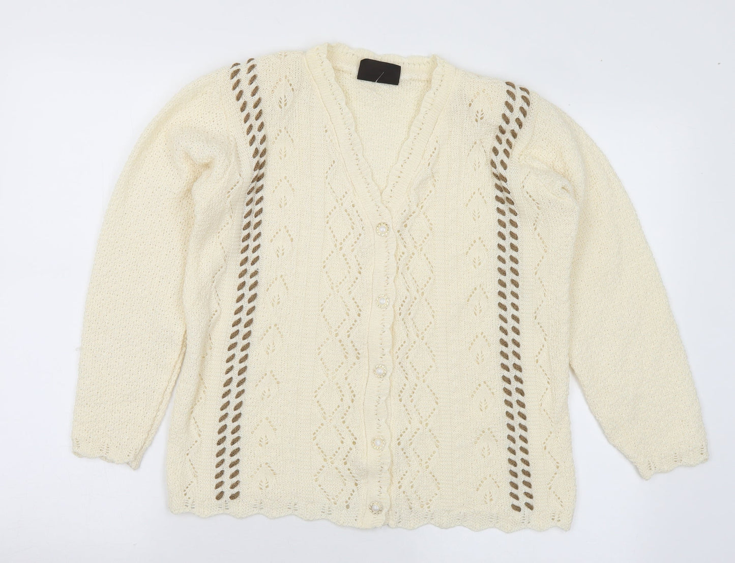 Andrita Womens Ivory V-Neck Cotton Cardigan Jumper Size S - Shoulder Pads S/M
