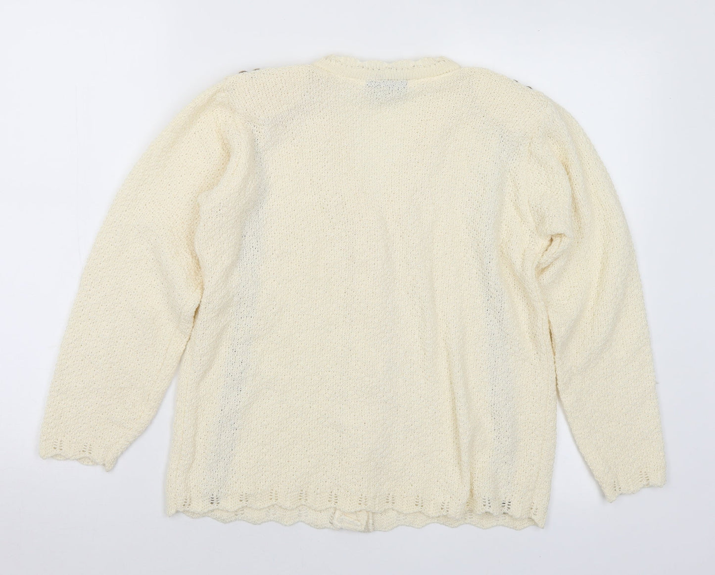 Andrita Womens Ivory V-Neck Cotton Cardigan Jumper Size S - Shoulder Pads S/M