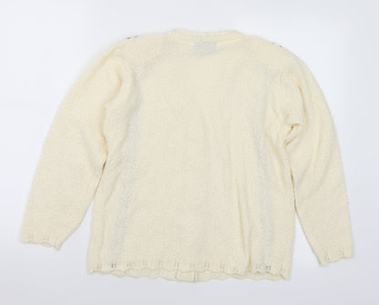 Andrita Womens Ivory V-Neck Cotton Cardigan Jumper Size S - Shoulder Pads S/M