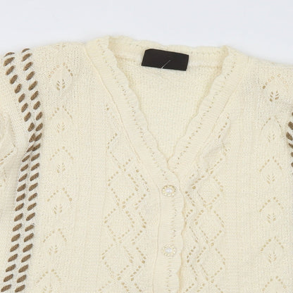 Andrita Womens Ivory V-Neck Cotton Cardigan Jumper Size S - Shoulder Pads S/M