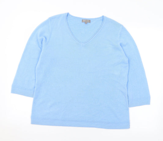 First Avenue Womens Blue V-Neck Acrylic Pullover Jumper Size L