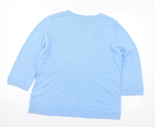 First Avenue Womens Blue V-Neck Acrylic Pullover Jumper Size L