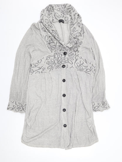 Ella Moda Womens Grey V-Neck Geometric Acrylic Cardigan Jumper Size L