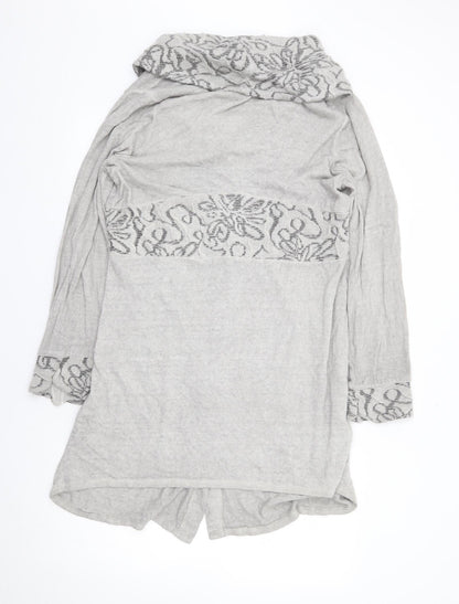 Ella Moda Womens Grey V-Neck Geometric Acrylic Cardigan Jumper Size L