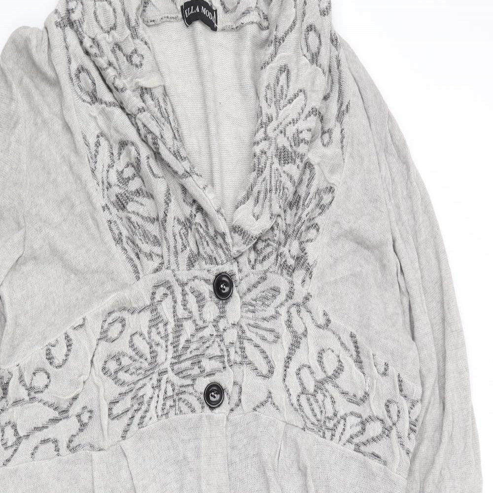Ella Moda Womens Grey V-Neck Geometric Acrylic Cardigan Jumper Size L