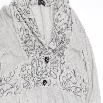 Ella Moda Womens Grey V-Neck Geometric Acrylic Cardigan Jumper Size L