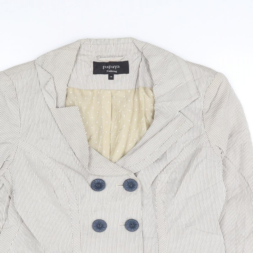 Papaya Womens Beige Striped Cotton Jacket Suit Jacket Size 14