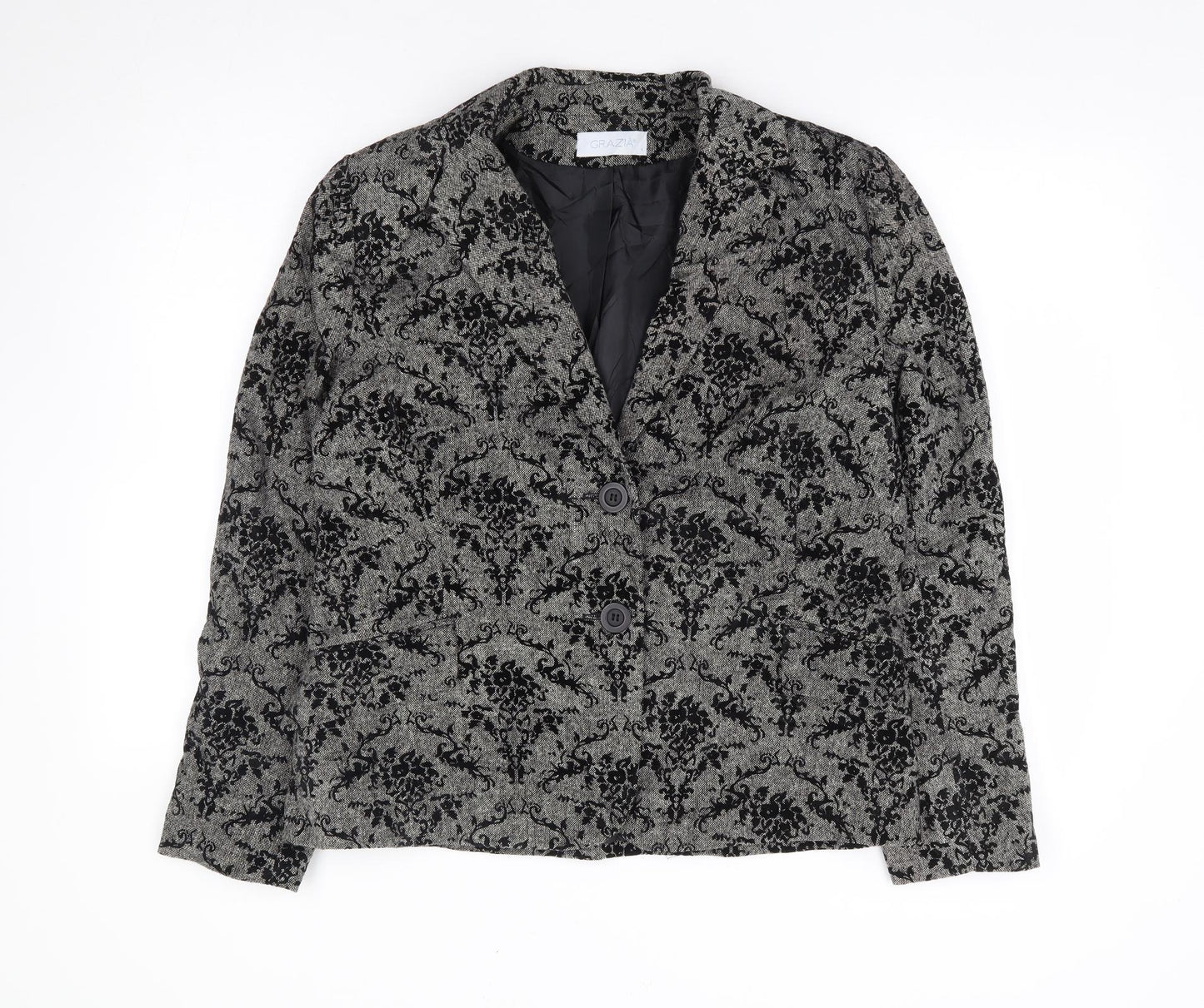 Grazia Womens Black Floral Polyester Jacket Suit Jacket Size 14