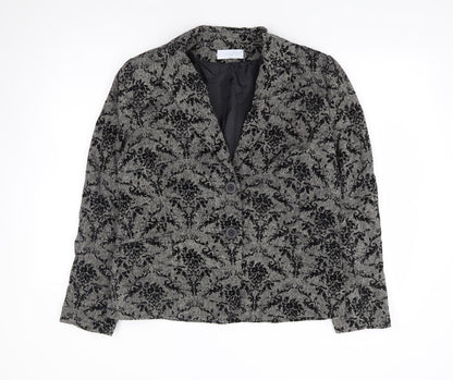 Grazia Womens Black Floral Polyester Jacket Suit Jacket Size 14