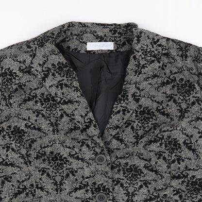 Grazia Womens Black Floral Polyester Jacket Suit Jacket Size 14