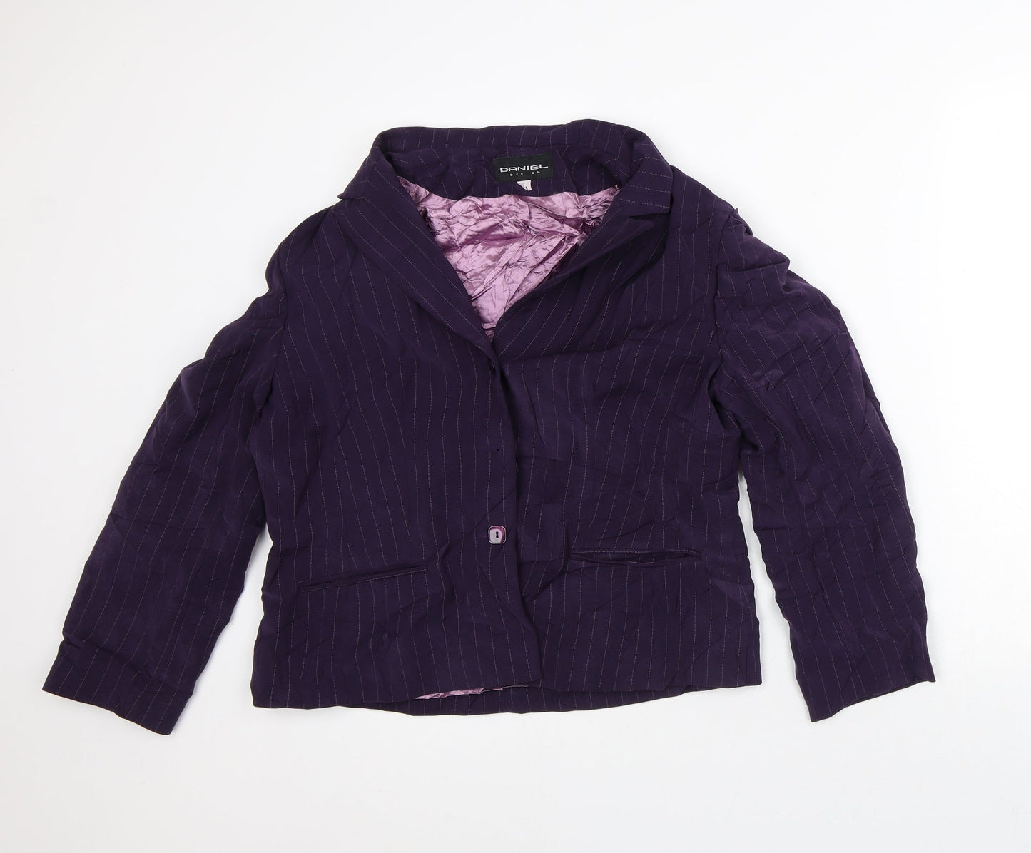 Daniel Design Womens Purple Striped Jacket Blazer Size 14