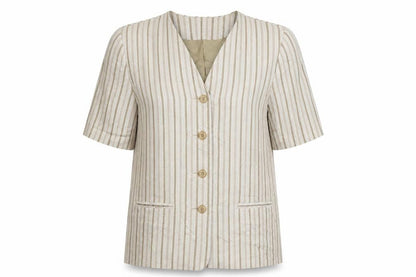 Bonmarché Womens Beige Striped Jacket Blazer Size 12